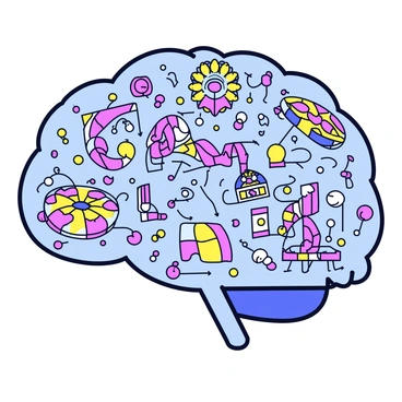 A whimsical carnival set inside a mouse's brain. The background features a detailed depiction of neurons, with some shaped like roller coasters twisting and turning. Brightly colored synapses resemble carnival lights, illuminating the surroundings. Ferris wheels made of dendrites spin gently, while tiny attractions are dotted throughout the landscape, showcasing miniature games and funhouses. The overall scene is lively, filled with vibrant colors and playful designs, capturing the essence of a carnival within a unique and imaginative setting.