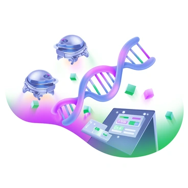 A modern pastel illustration depicting a "DNA strand" at the center of the image, intricately spiraled and detailed. Surrounding the strand, a fleet of "tiny nanobots" is actively working, each with a sleek, metallic design and glowing accents. The nanobots exhibit various tasks, such as manipulating segments of the DNA and analyzing genetic codes. Soft pastel colors fill the background, creating a harmonious blend that enhances the focus on the technology and biology theme. The overall composition emphasizes the intersection of these two fields in a dynamic and engaging way.