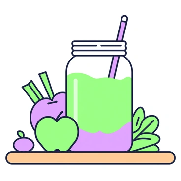A mason jar is filled with a green smoothie. The smoothie is a blend of celery, spinach, and apples, creating a textured mixture that sits just below the rim of the jar. The jar features a metal lid and is placed on a wooden table. Next to the jar, there is a small green apple with a shiny surface. In the background, some fresh celery stalks and a few spinach leaves are scattered artistically, enhancing the fresh and healthy theme of the image.