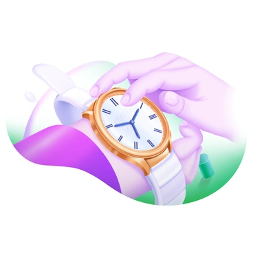 A right hand carefully adjusting the time on an antique wristwatch.