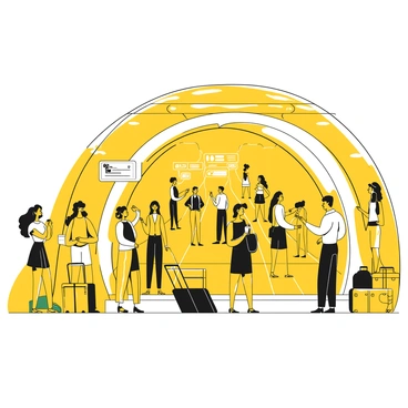 A sleek, modern hyperloop station bustling with passengers