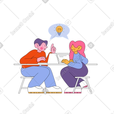 Man and woman generating ideas together animated illustration in GIF, Lottie (JSON), AE