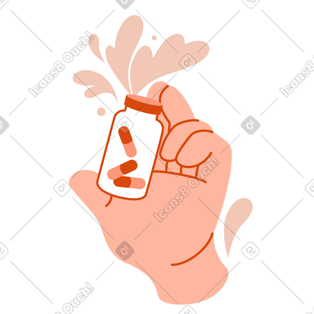 Mano che tiene un barattolo di vitamine per la salute illustrazione in stile Orange scarica in PNG, SVG