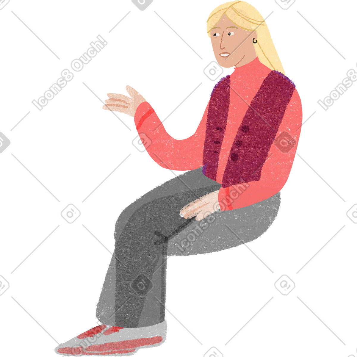 Public 스타일의 Girl happily talking while sitting down 일러스트레이션 PNG, SVG 다운로드