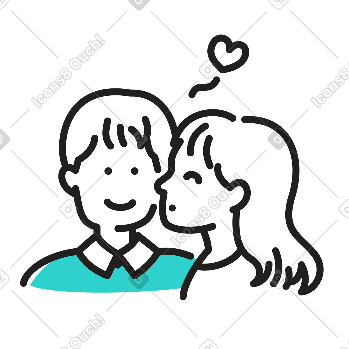 Giovane donna che bacia un uomo sulla guancia illustrazione in stile Little scarica in PNG, SVG