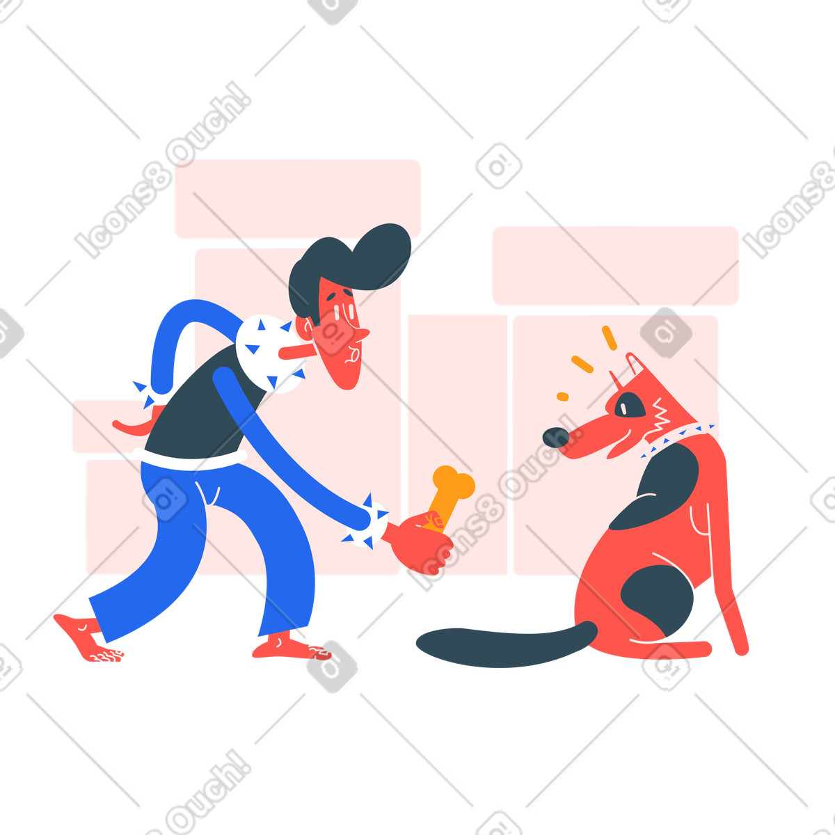 Mann gibt einem hund einen knochen-Illustration im Kingdom-Stil als Download in PNG, SVG