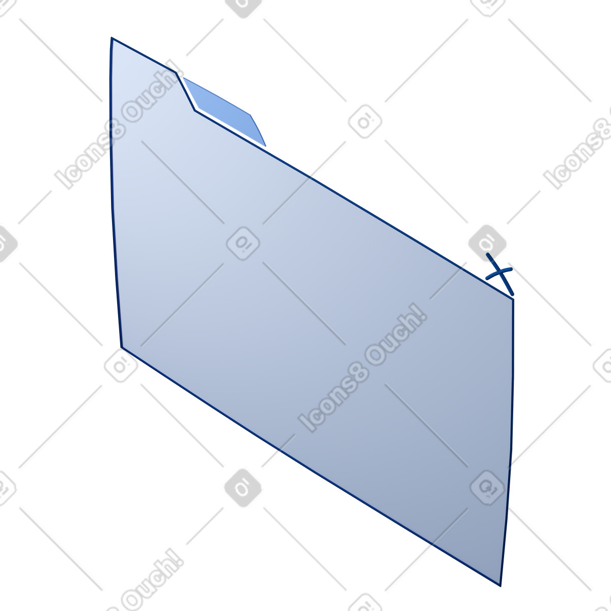 3D Buddy スタイルの 青いブラウザウィンドウの4分の3のビューが左に曲がった のイラストをPNG、SVG形式でダウンロード