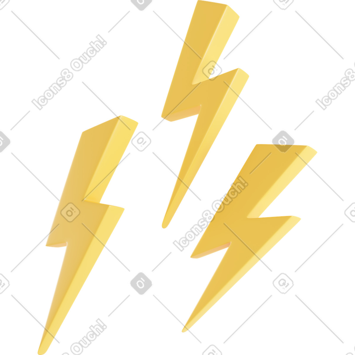 Three yelow lightnings illustration in 3D Business style download in PNG, SVG