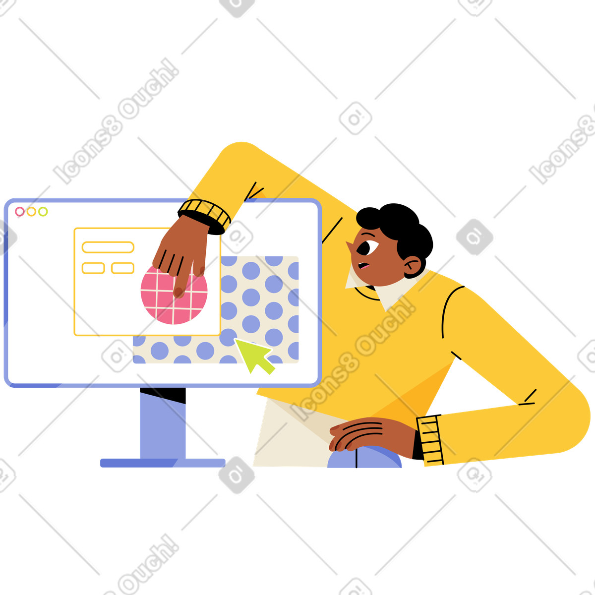 Ilustración El entrenador de negocios explica material. en estilo Juicy a descargar en PNG y SVG