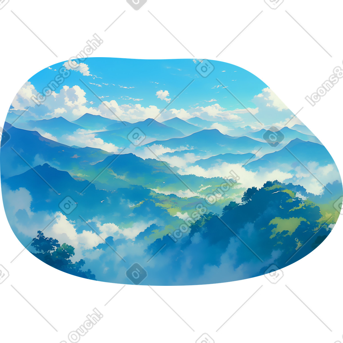 PNG, SVG 형식의 녹색 흐린 산 배경 일러스트레이션