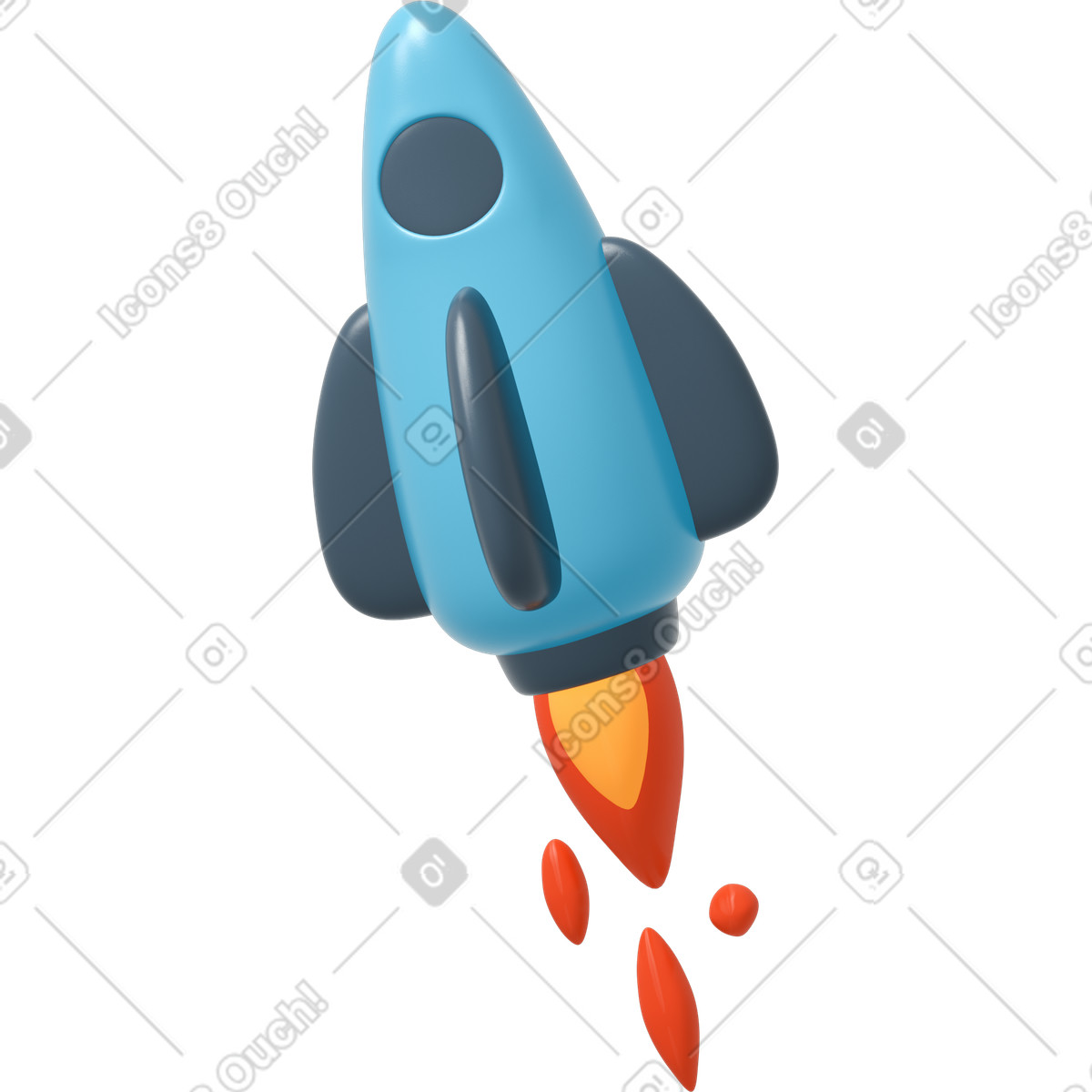 下载 3D Flame 风格的 蓝色火箭起飞 插画，支持 PNG、SVG 格式