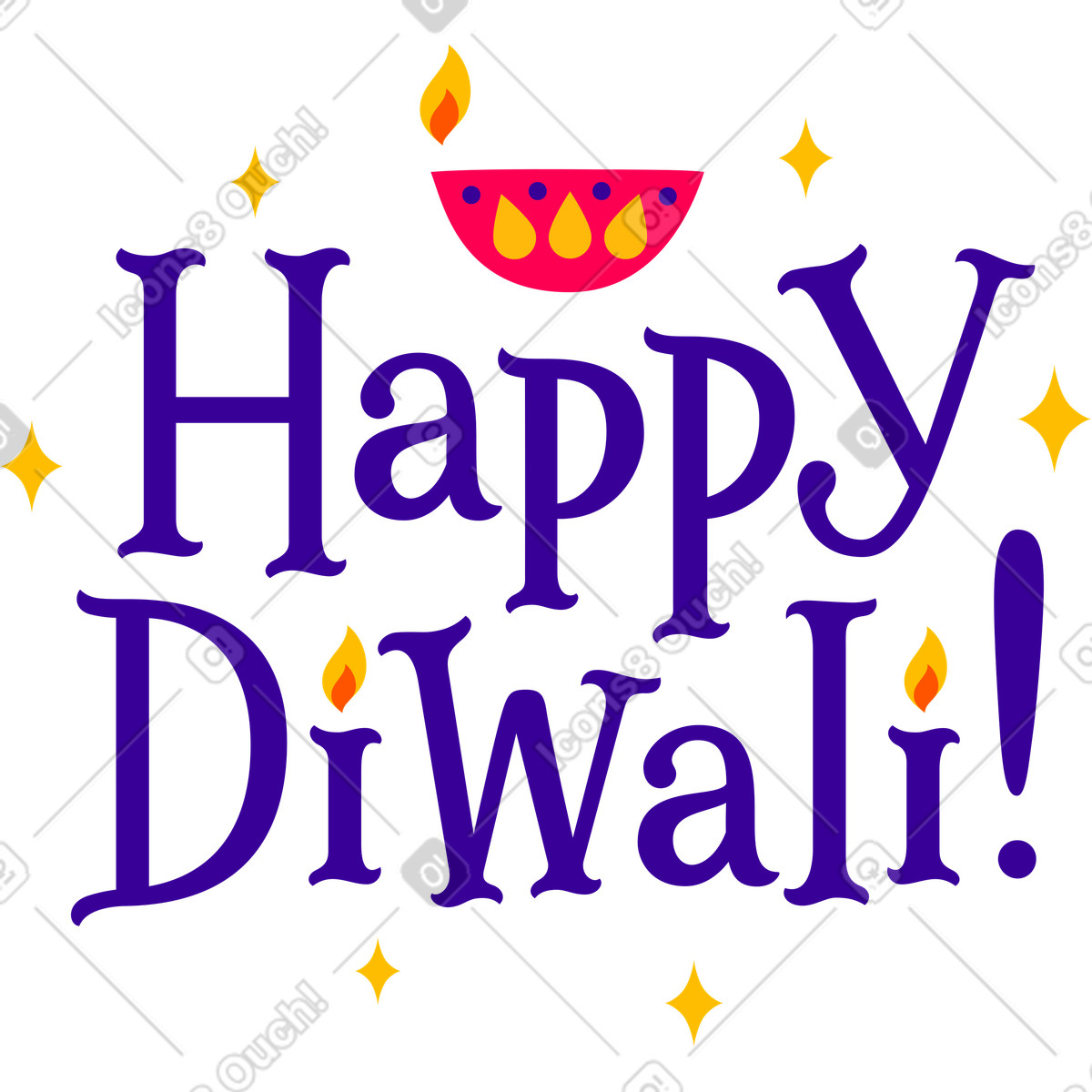Scritta happy diwali con testo lampada diya illustrazione in stile Lettering scarica in PNG, SVG