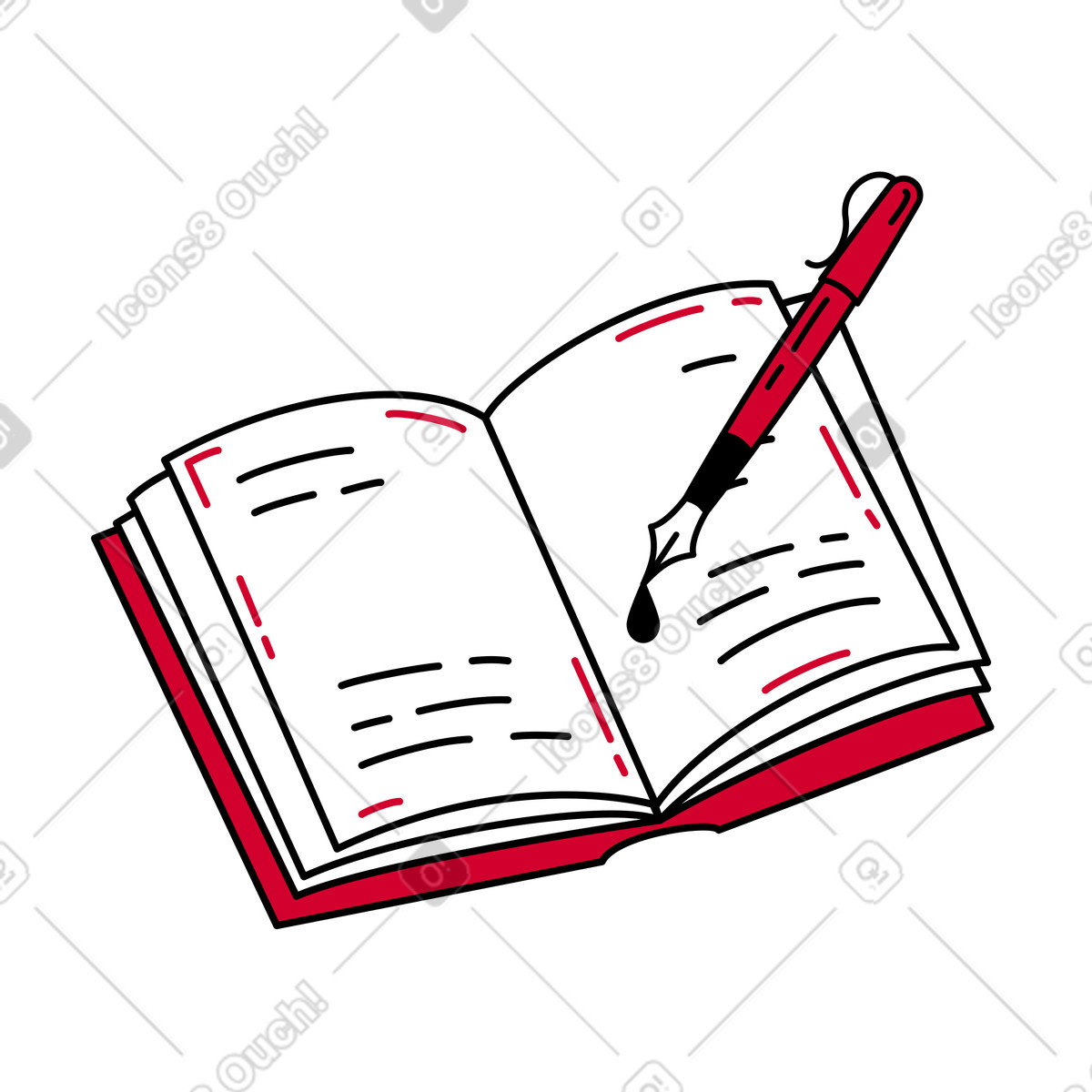 Writing notes with fountain pen illustration in Ruby style download in PNG, SVG