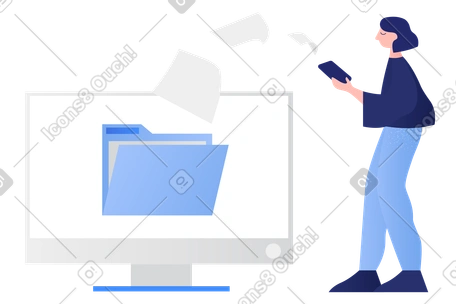 Woman transferring files from phone to pc PNG, SVG