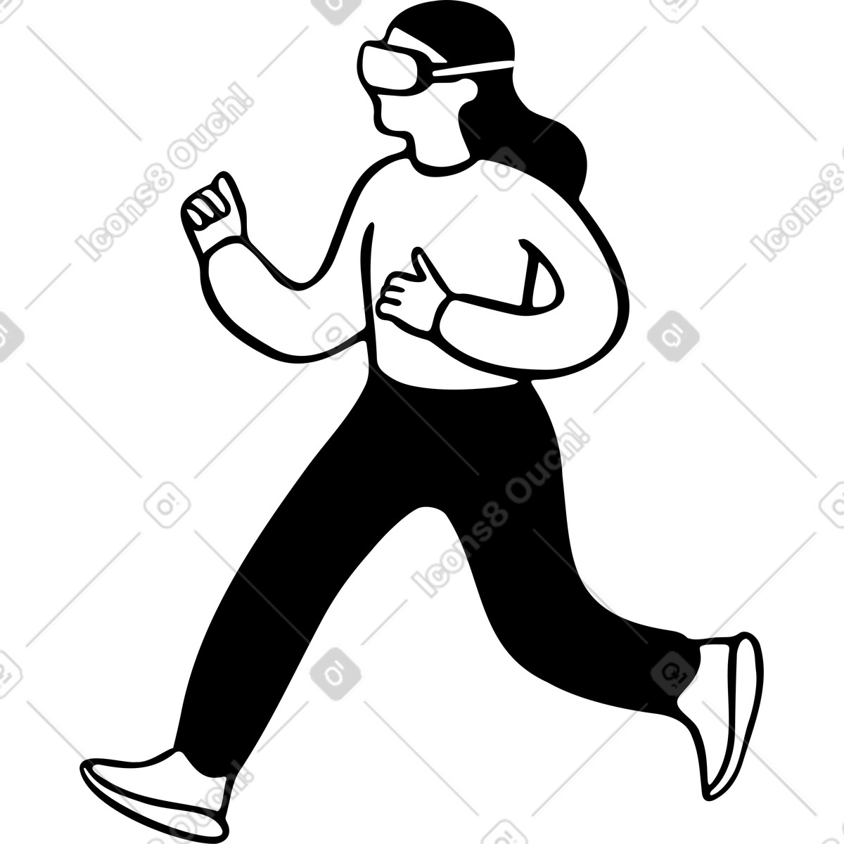 Donna con occhiali vr che corre illustrazione in stile Journal scarica in PNG, SVG