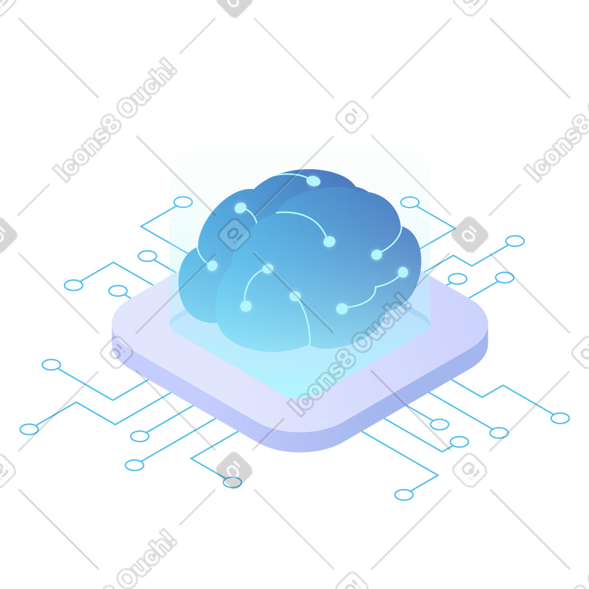 Digital brain with circuits, artificial intelligence and automation illustration in Quantum style download in PNG, SVG