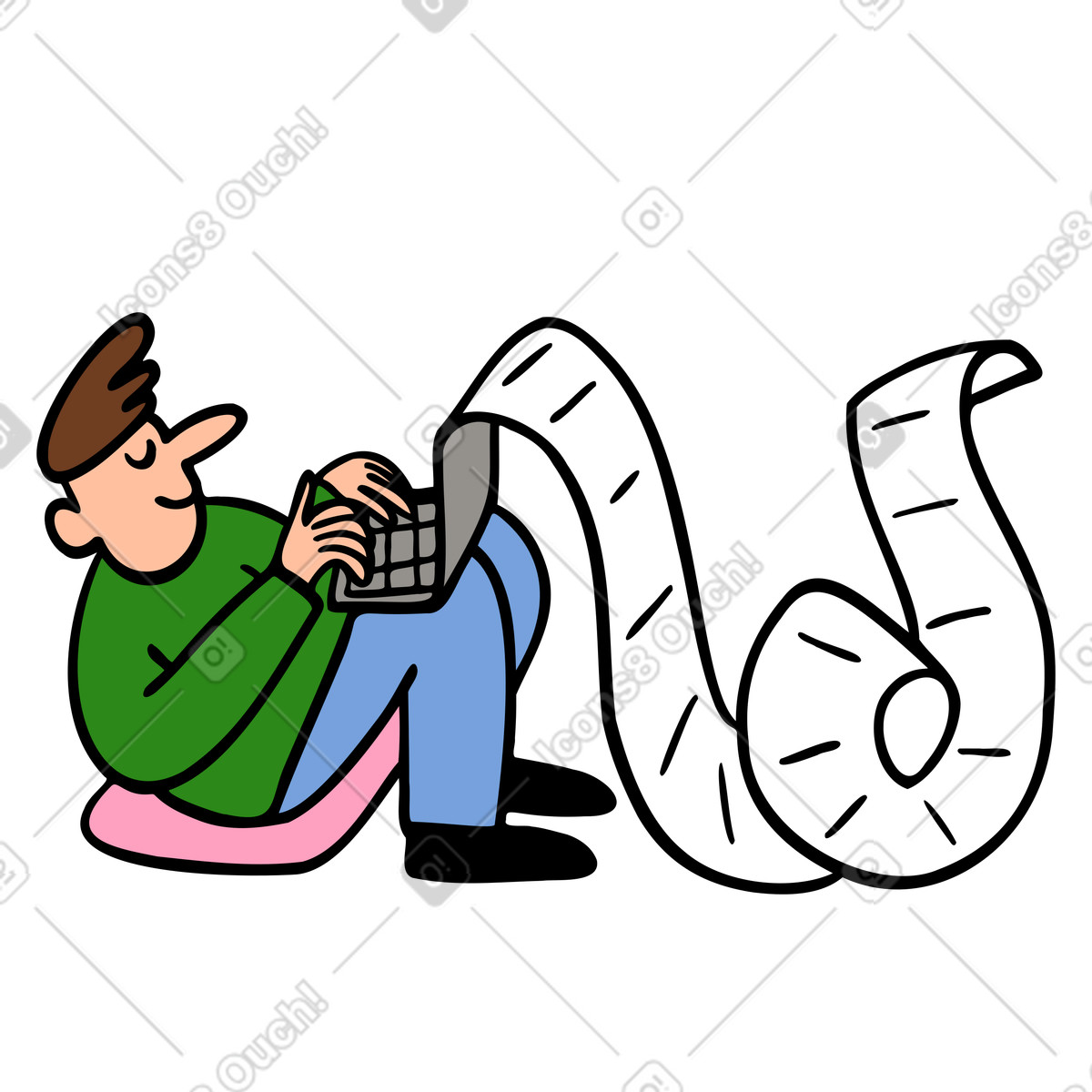 Person, die einen aufsatz auf dem laptop tippt, digitales schreiben oder bloggen-Illustration im Comic-Stil als Download in PNG, SVG