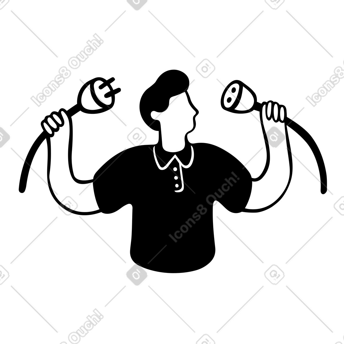 Ilustração animada de Homem prestes a inserir o plugue na tomada em GIF, Lottie (JSON), AE