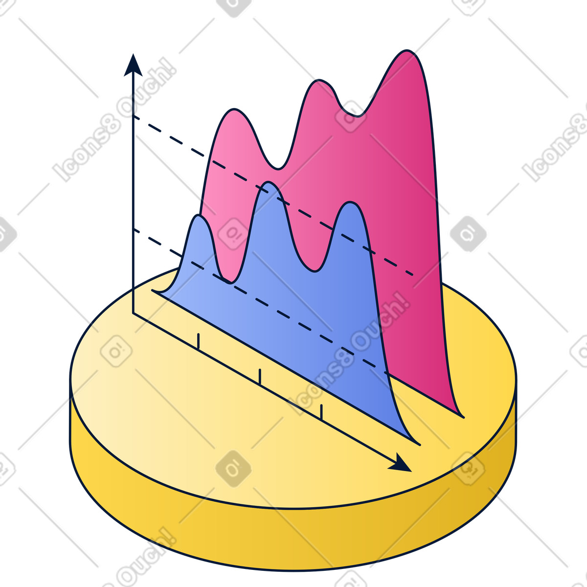 Layered area charts on platform, reporting and business trend analysis illustration in Neat style download in PNG, SVG