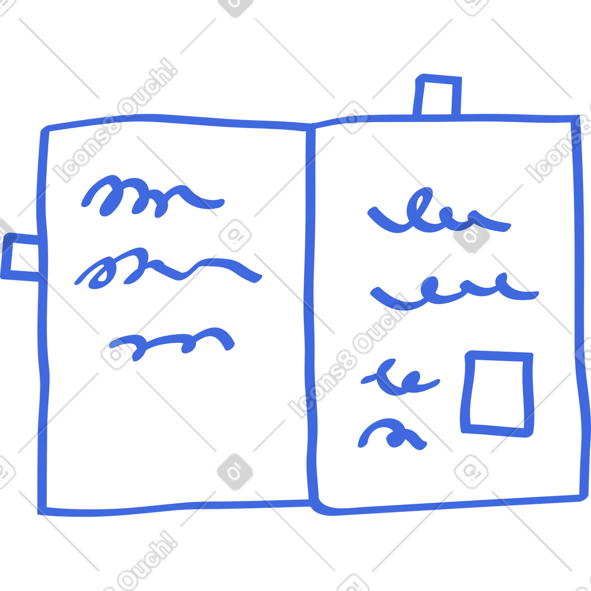 下载 Ballpoint Pen 风格的 Notebook open pages with handwritten notes and bookmark tabs sketch 插画，支持 PNG、SVG 格式