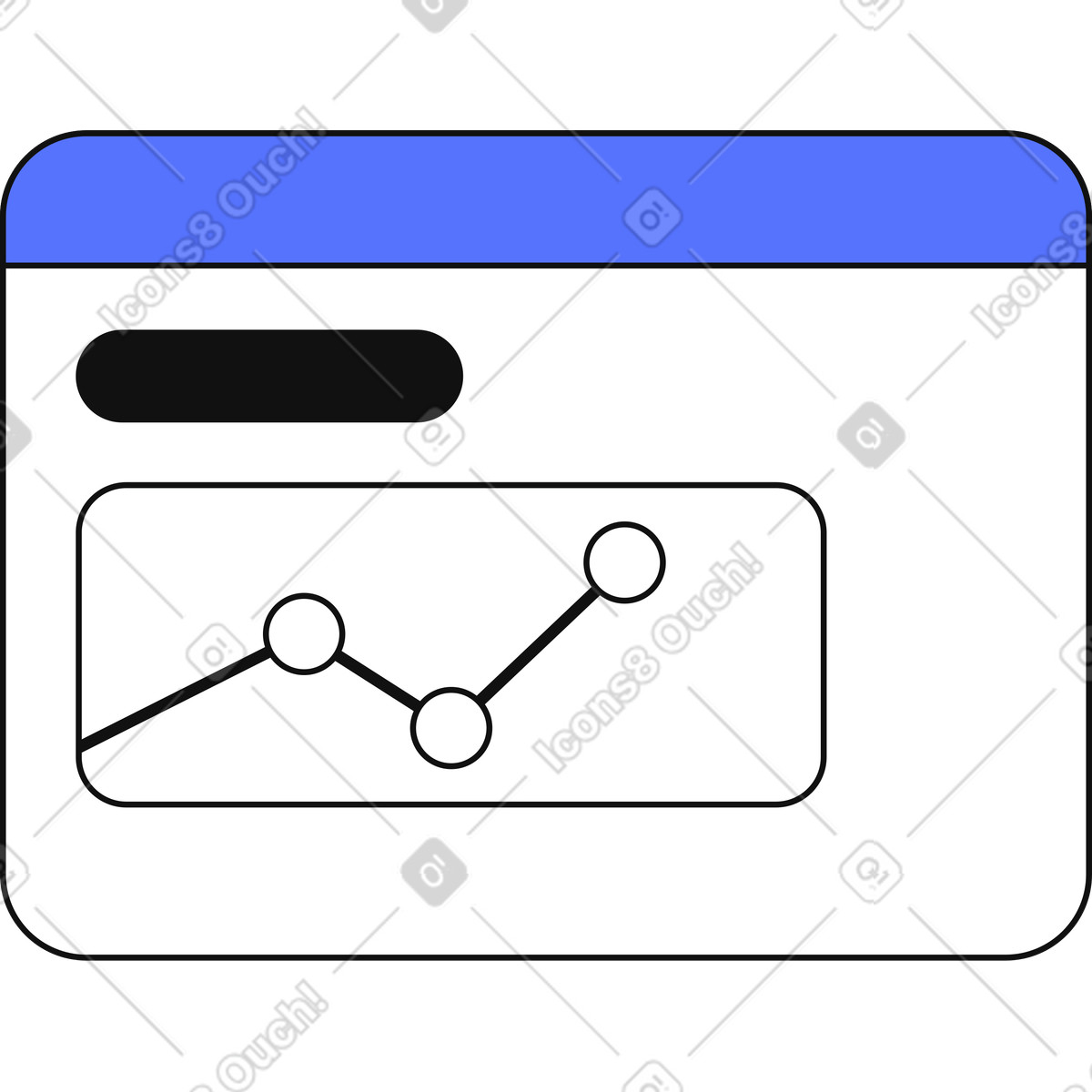 Analytics dashboard showing increasing line chart for business performance monitoring illustration in Main style download in PNG, SVG