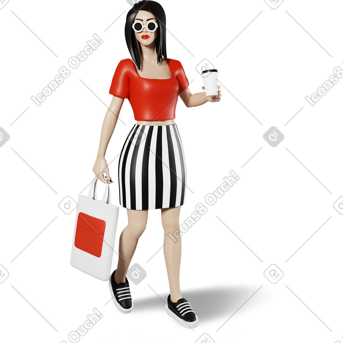 Donna con shopper e tazza di caff&egrave; illustrazione in stile 3D Plastic people scarica in PNG, SVG