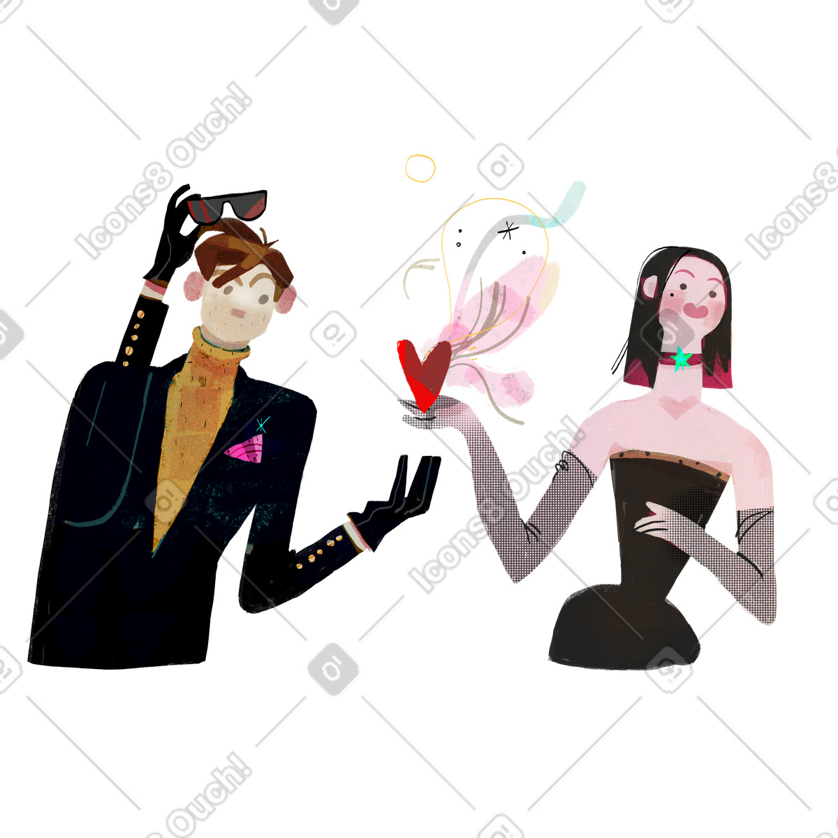 下载 Fabulous 风格的 女人把自己的爱交给男人 插画，支持 PNG、SVG 格式