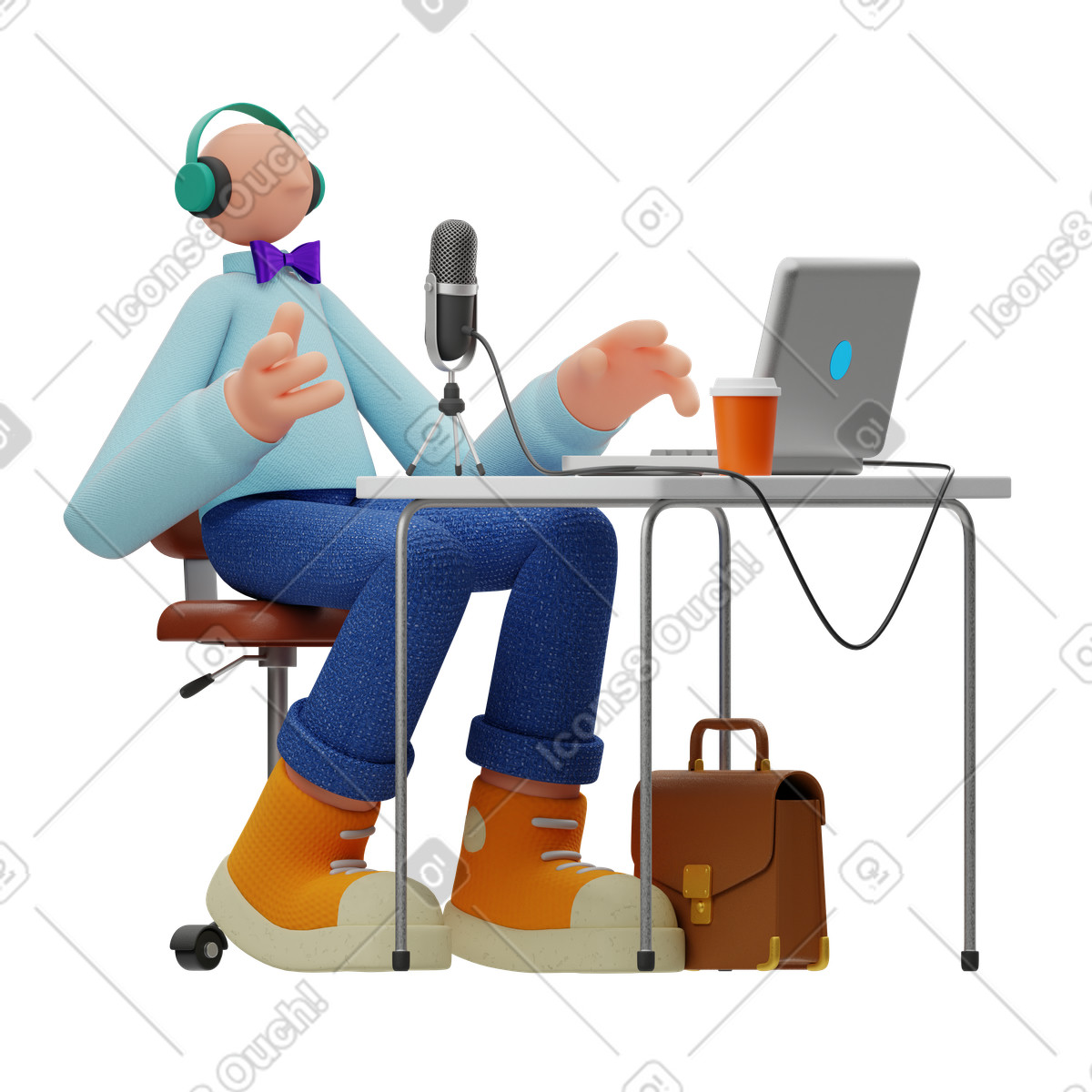 Ilustración Podcast de grabación un hombre calvo en estilo 3D Rondi a descargar en PNG y SVG