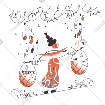 Woman with yoke carrying wicker baskets PNG, SVG