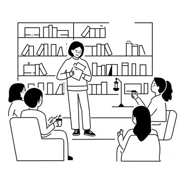 A poet stands in a cozy bookshop, holding a book in one hand while passionately reciting Spanish verses. Shelves filled with books surround the poet, creating an intimate atmosphere. Soft light spills from a vintage lamp, illuminating the poet's expressive face. The poet is wearing a comfortable sweater and jeans, with a slight smile as they engage the small audience. A few listeners are seated on plush chairs, captivated by the performance, with some holding cups of coffee. The bookshop has wooden floorboards and a warm ambiance created by the arrangement of books and small decorations.