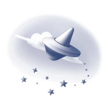 A cloud spinning like a top, scattering stars in a twilight sky