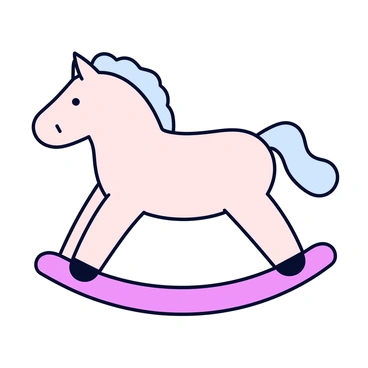 A rocking horse with a sleek design, made of polished wood, stands at rest on a flat surface. The horse is painted in a soft pastel color, with a smooth finish and no visible blemishes. Its mane and tail are made of soft, fluffy fiber, adding texture to its appearance. The rockers are evenly curved, allowing the horse to be perfectly balanced. The surroundings are minimalistic, emphasizing the simplicity and elegance of the rocking horse.