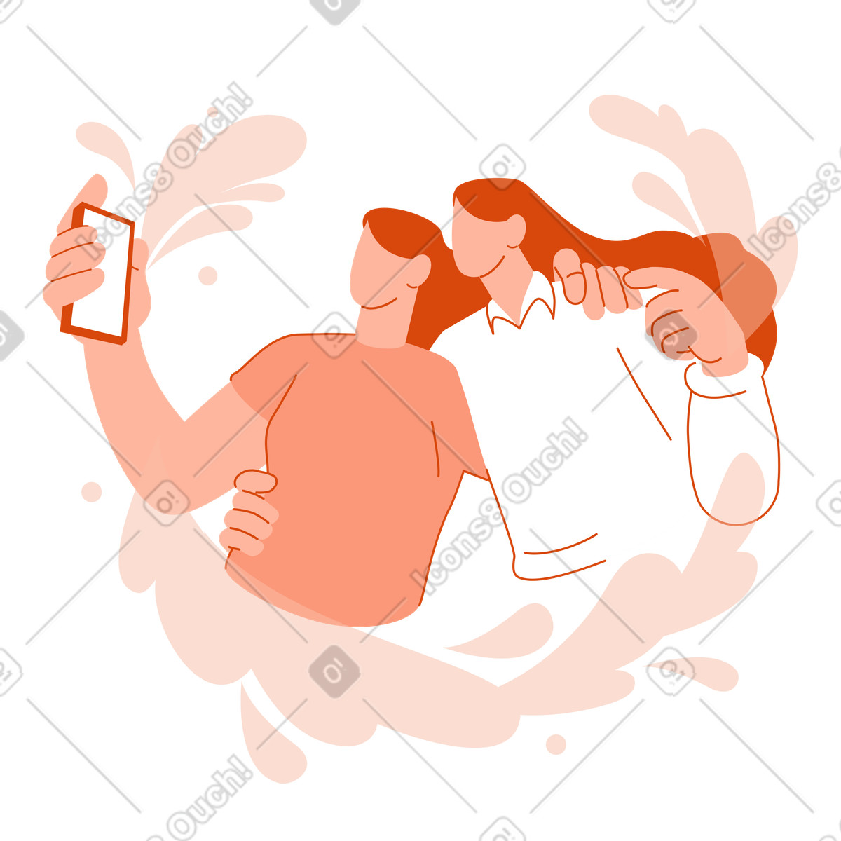 Amici che si fanno un selfie insieme illustrazione in stile Orange scarica in PNG, SVG