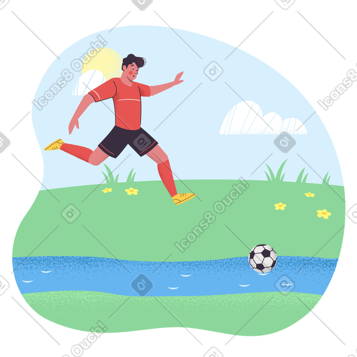 Ilustração de Jogador futebol à beira do rio em no estilo Pale para baixar em PNG, SVG