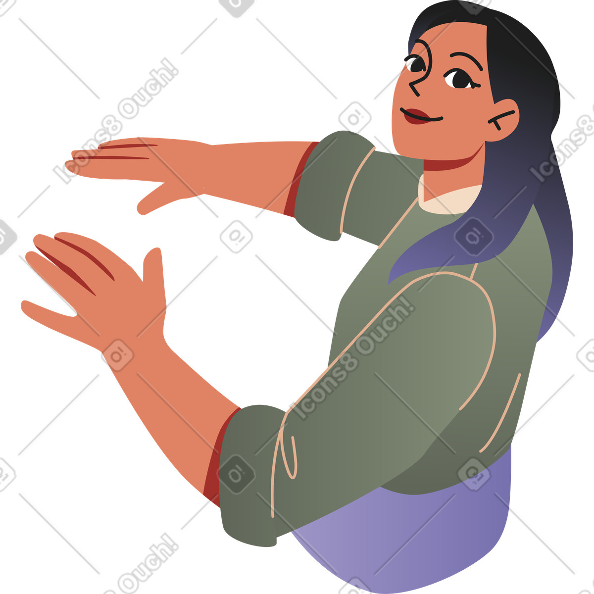 Frau sitzt draufsicht-Illustration im Coworking-Stil als Download in PNG, SVG