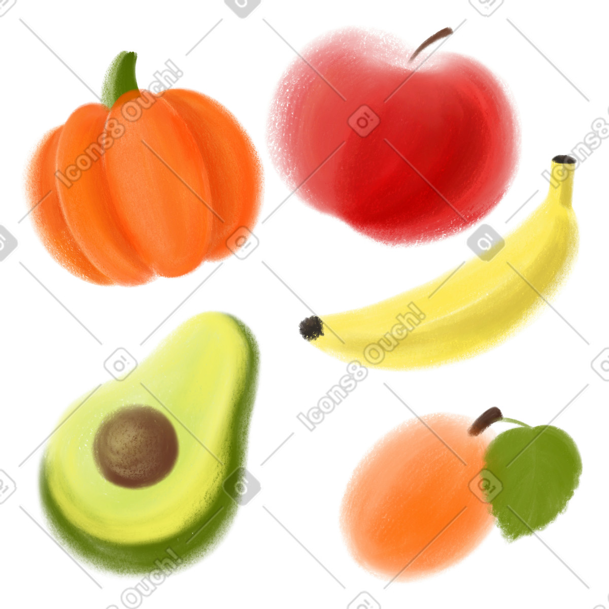 Fruits and vegetables illustration in Mushy style download in PNG, SVG