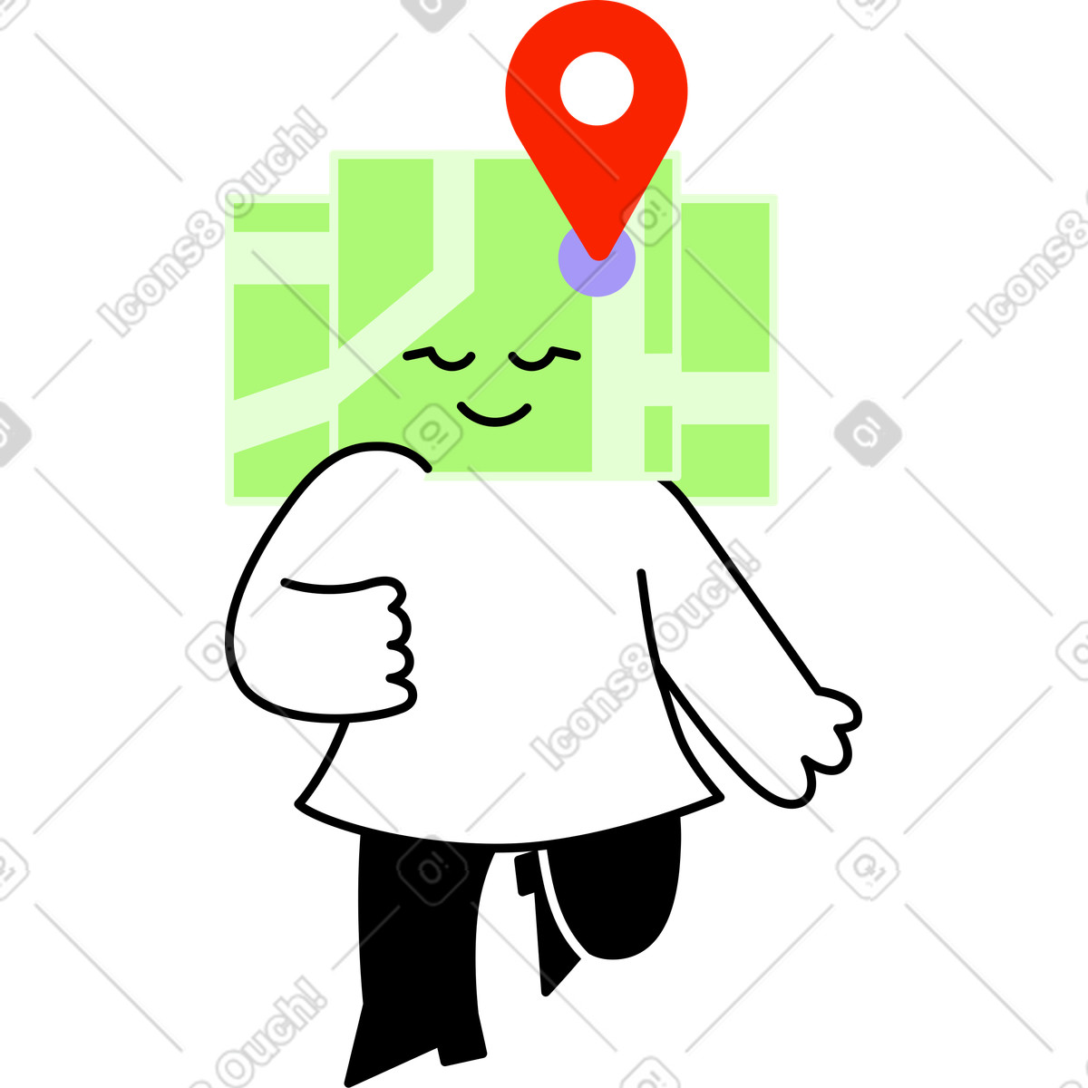 Figur mit einer landkarte als kopf-Illustration im Giggle-Stil Download in PNG, SVG