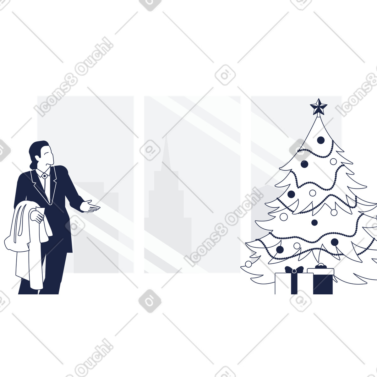 Gift for christmas illustration in Urban Line style download in PNG, SVG