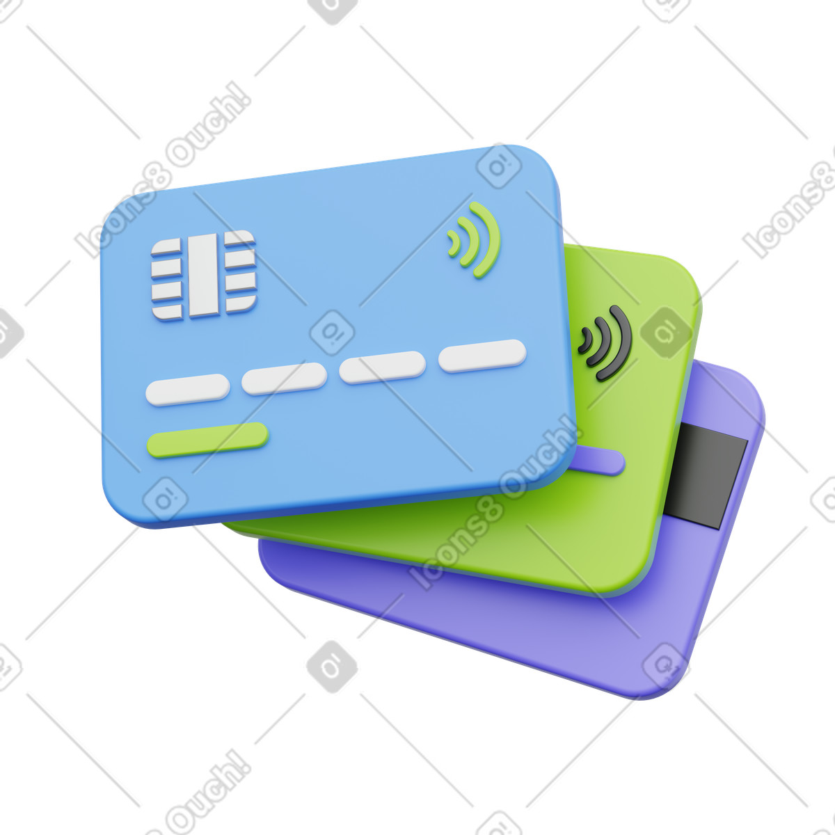 Bank cards stack, digital banking, payment method illustration in PNG, SVG