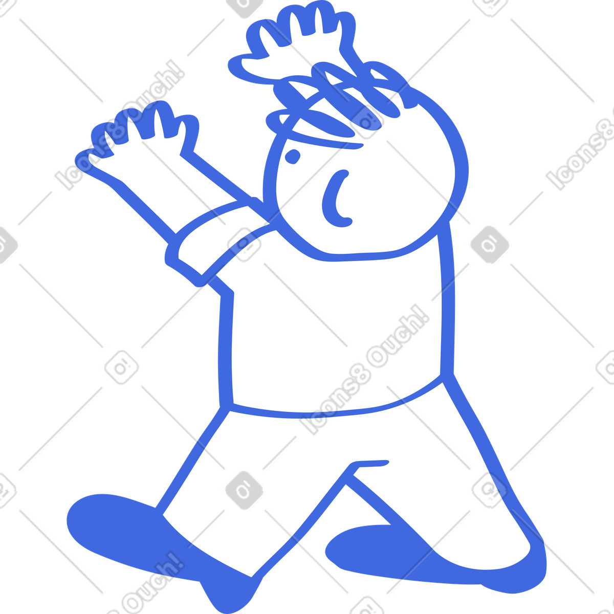 Ilustração de Exhausted character stretching arms upward while taking heavy step em no estilo Ballpoint Pen para baixar em PNG, SVG