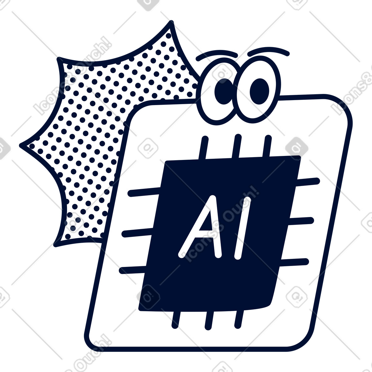 AI chip with circuit lines, Machine learning core, Artificial intelligence system module illustration in Blink style download in PNG, SVG
