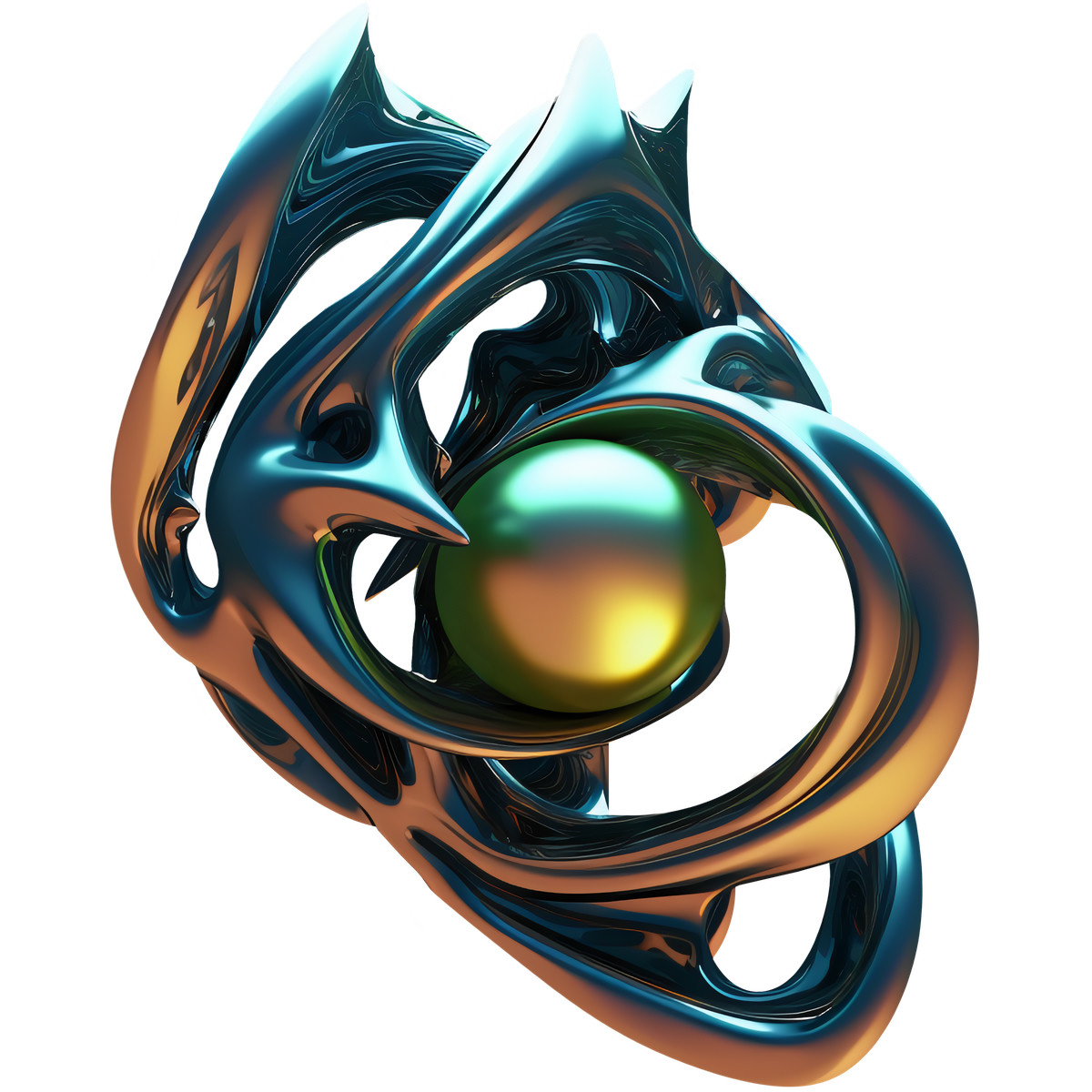 Metallic スタイルの 3D Abstract fluid shape with glossy orb のイラストをPNG、SVG形式でダウンロード
