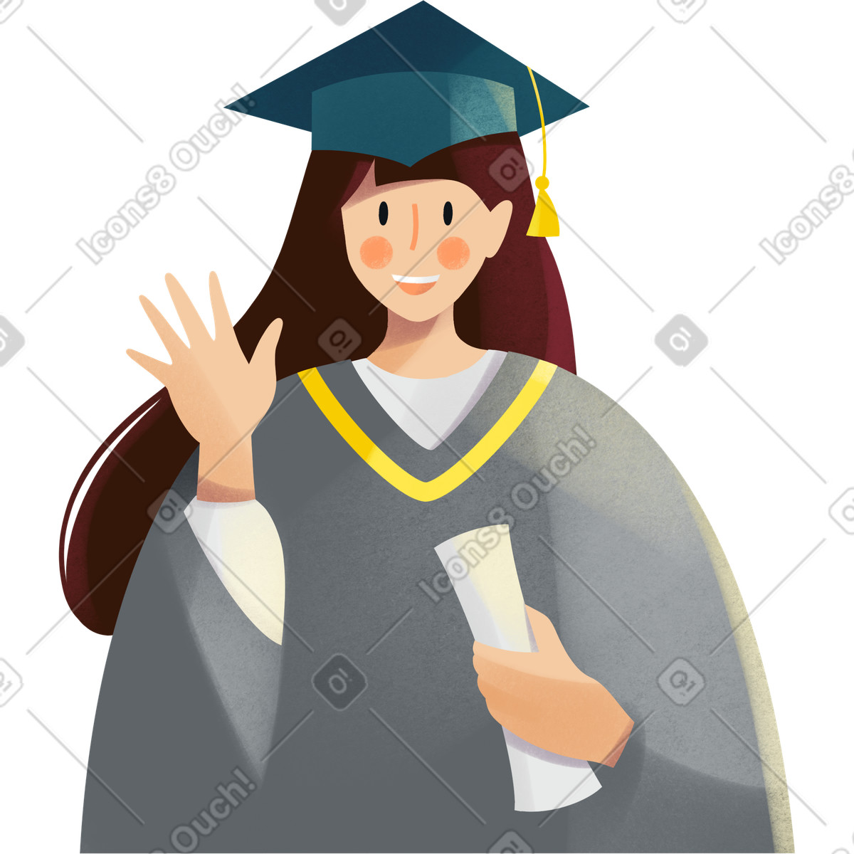 Young woman graduate illustration featuring high-quality clipart for graduation themes