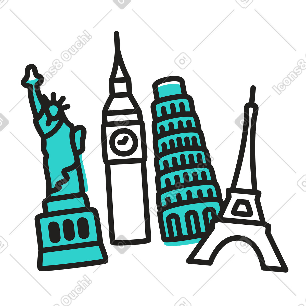 Sights of different countries illustration in PNG, SVG