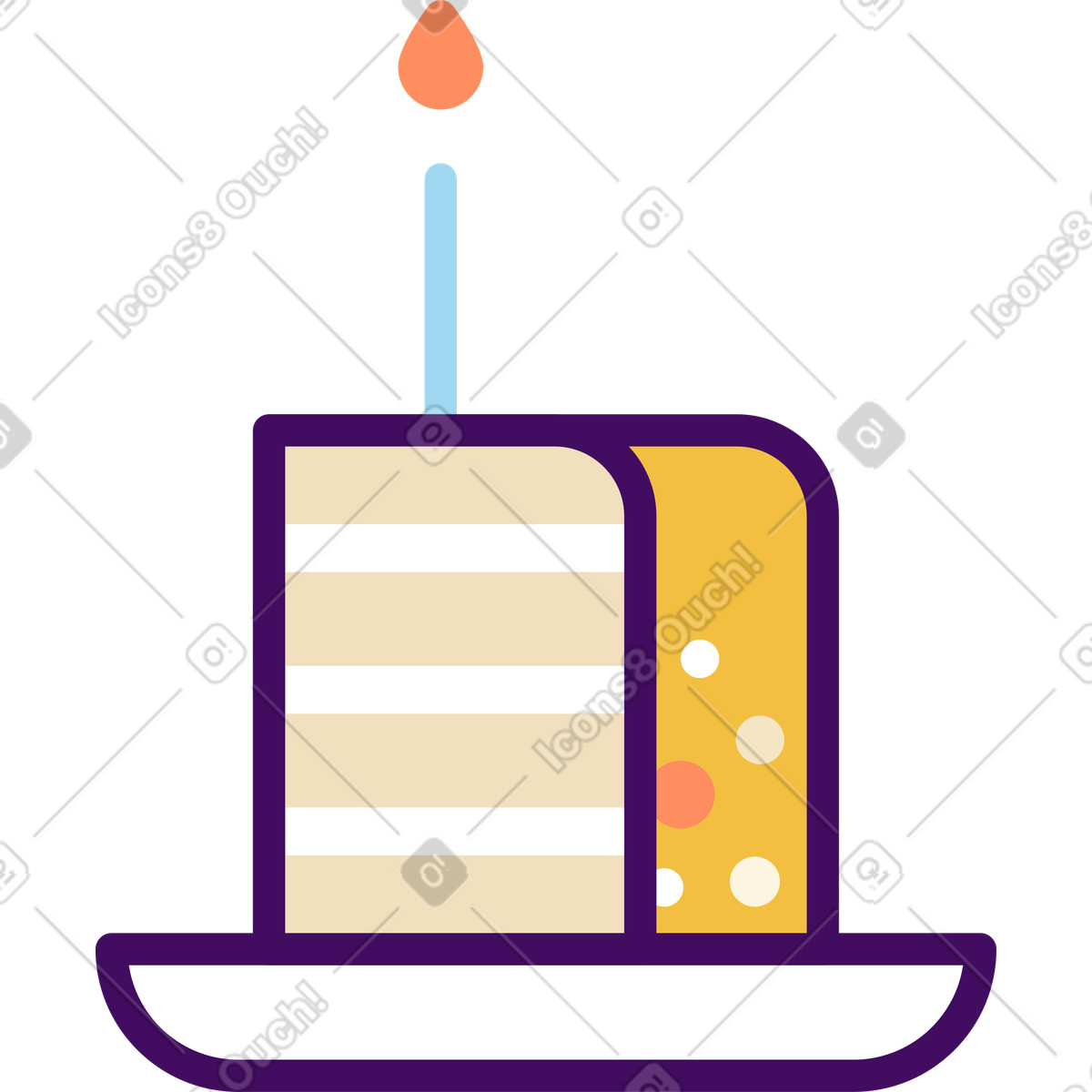 Stück kuchen auf einem teller mit einer kerze-Illustration im Simplistic-Stil als Download in PNG, SVG