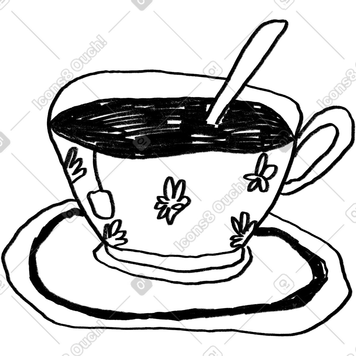 Minimal black line cup of tea illustration in Experimental style download in PNG, SVG