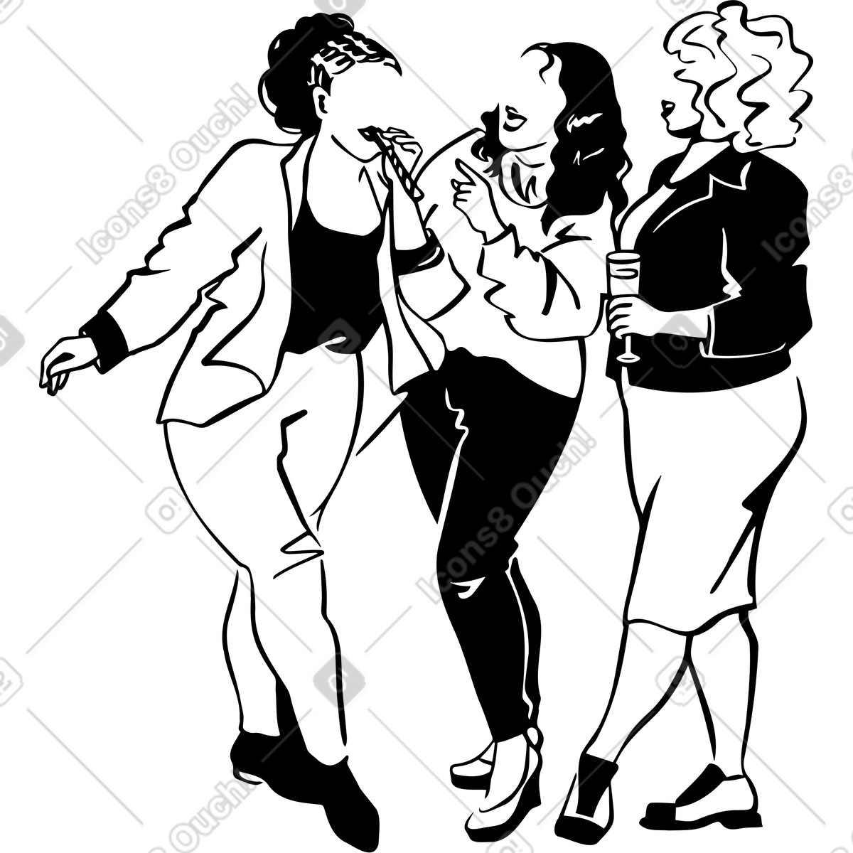 Women celebrating corporate party illustration in Line style download in PNG, SVG