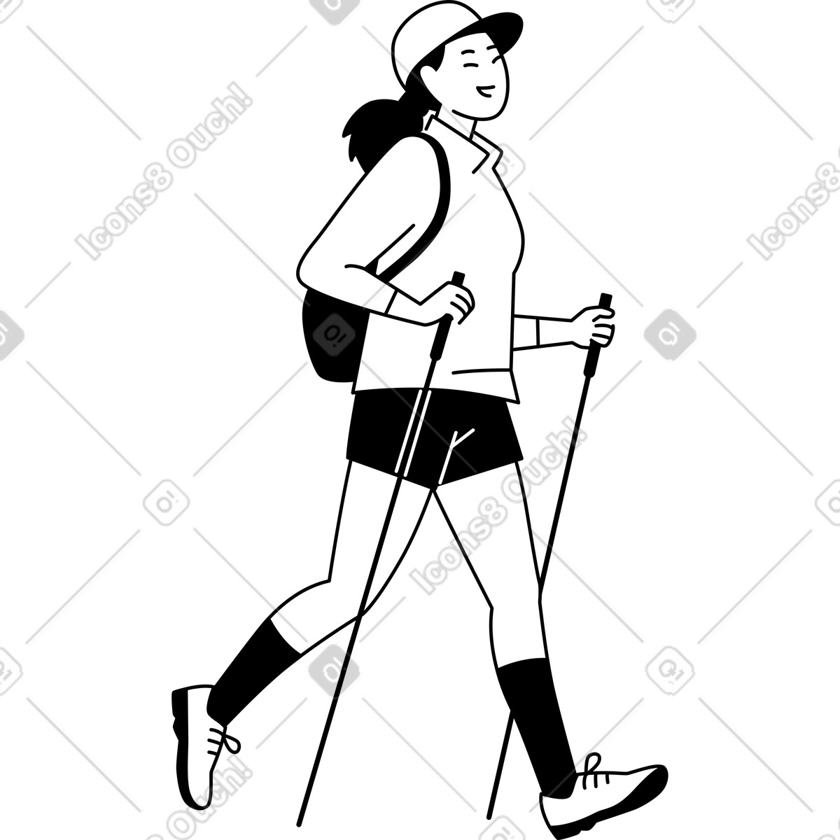 下载 Weekday 风格的 年轻女子拿着登山杖 插画，支持 PNG、SVG 格式