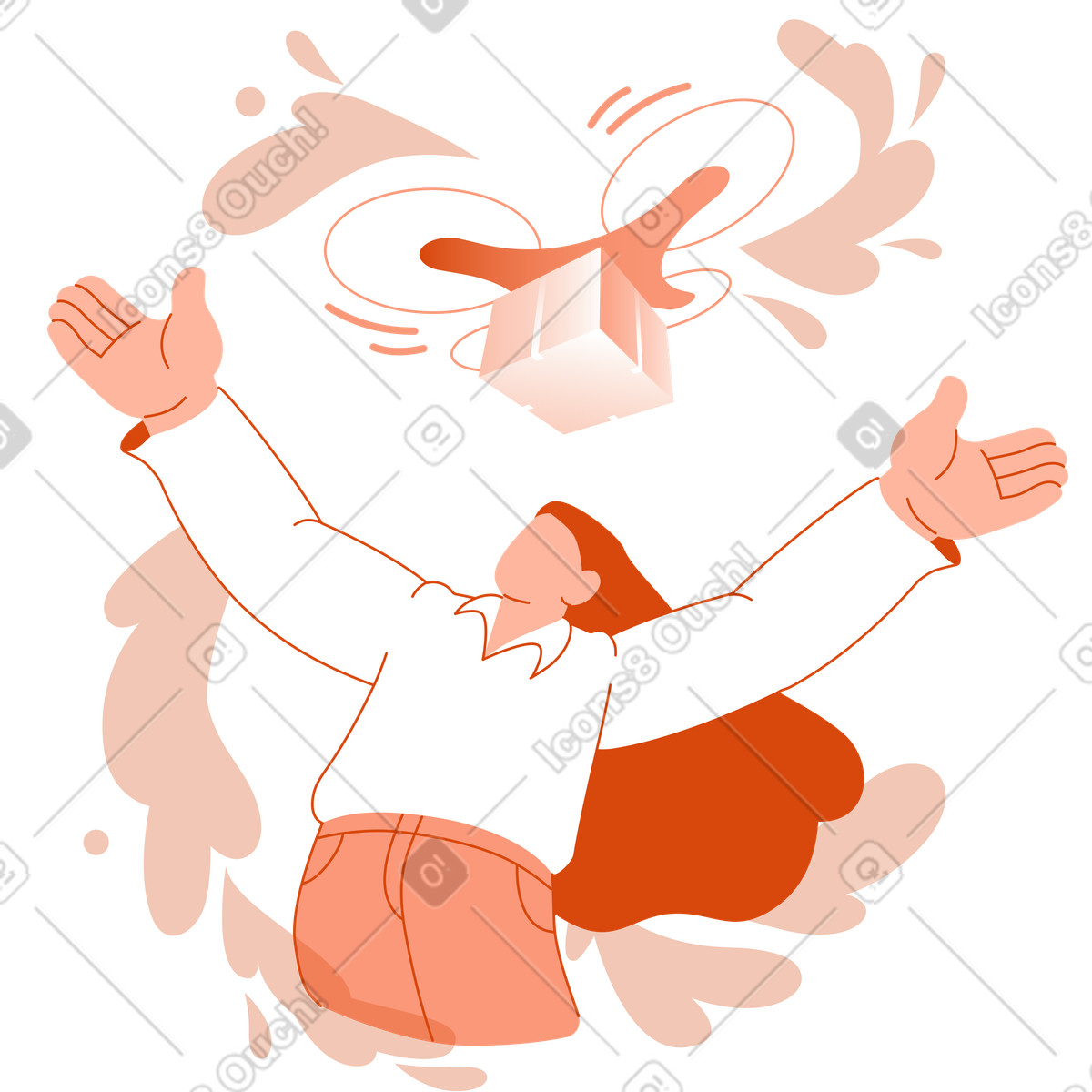 Person receiving package from drone, Contactless delivery service illustrazione in stile Orange scarica in PNG, SVG