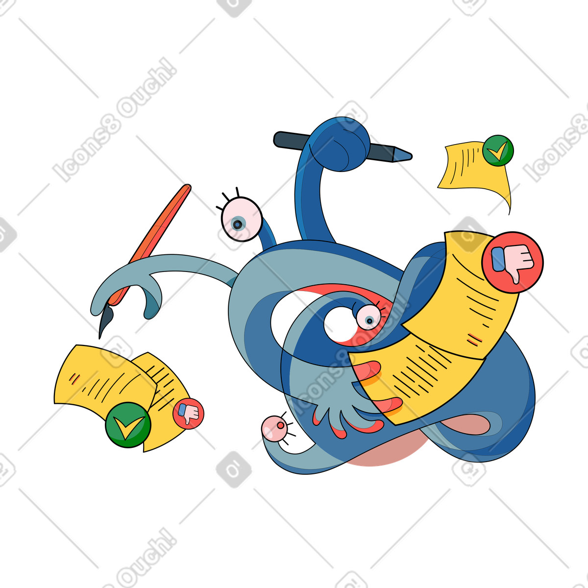 Personaggio che apporta modifiche multiple illustrazione in stile Surr scarica in PNG, SVG